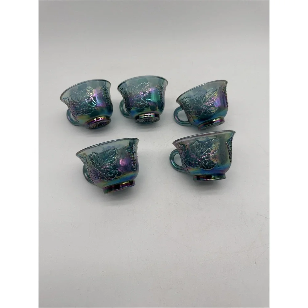 Vintage Carnival Glass Harvest Grape Design Tea Cups Set of 5